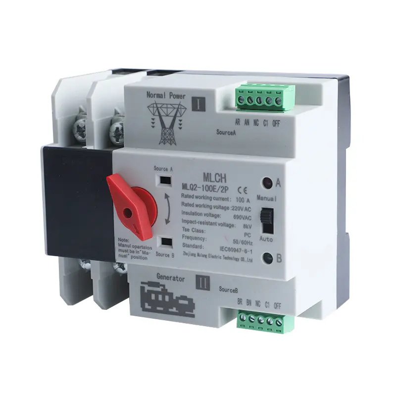 MLQ2-16A-125A Single Phase Din Rail ATS for PV and inverter Dual Power Automatic Transfer Selector Switches Uninterrupted product image