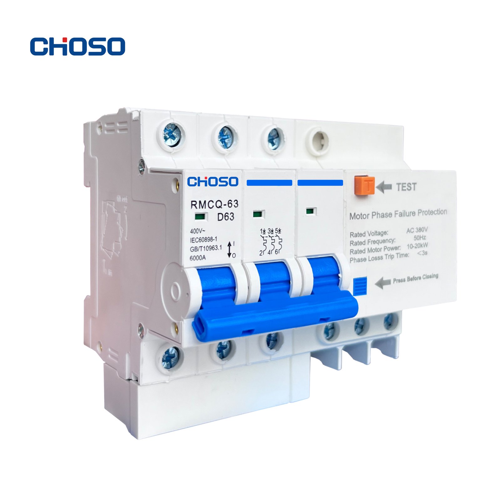 CHOSO RMCQ-63/RMCQL-63 63A 380V-415V Montor Protector with leakage protection&Phase Failure product image