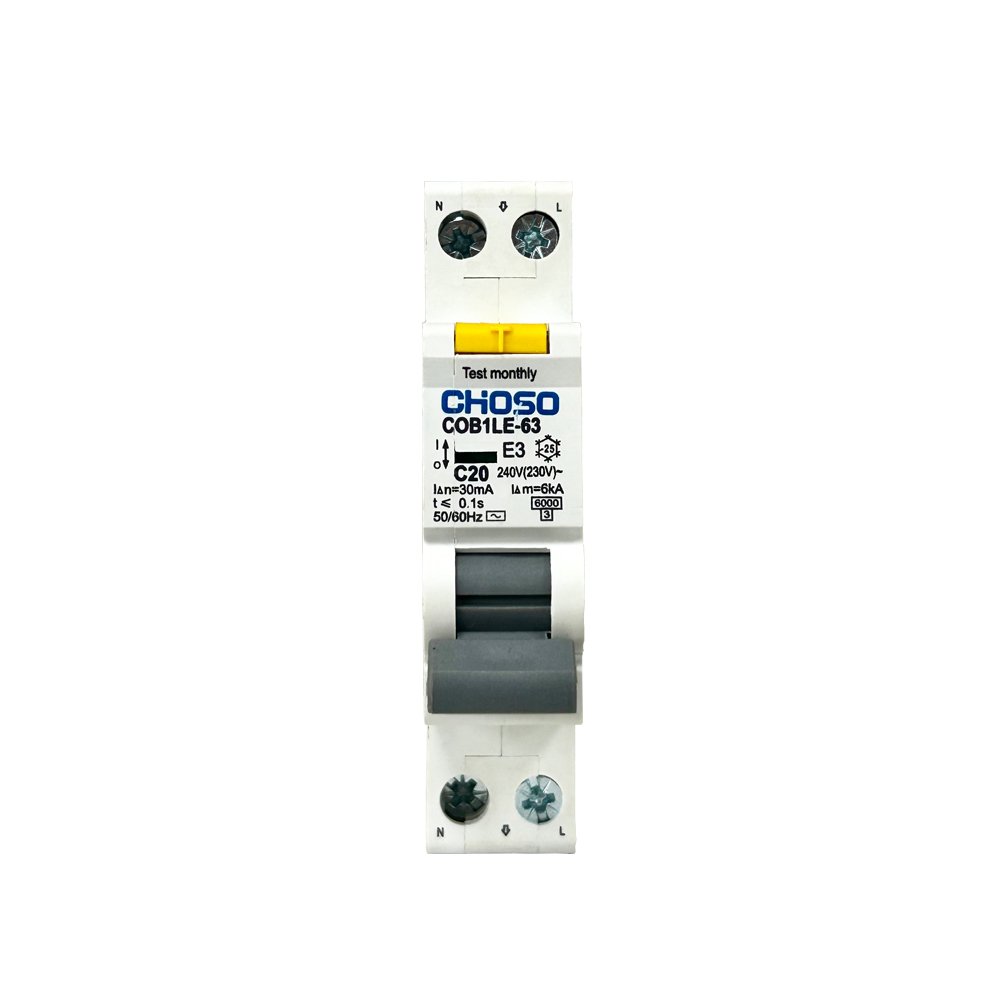 CHOSO COB1LE-63 1P+N RCBO Residual Current Circuit Breaker with Overcurrent Protection C20