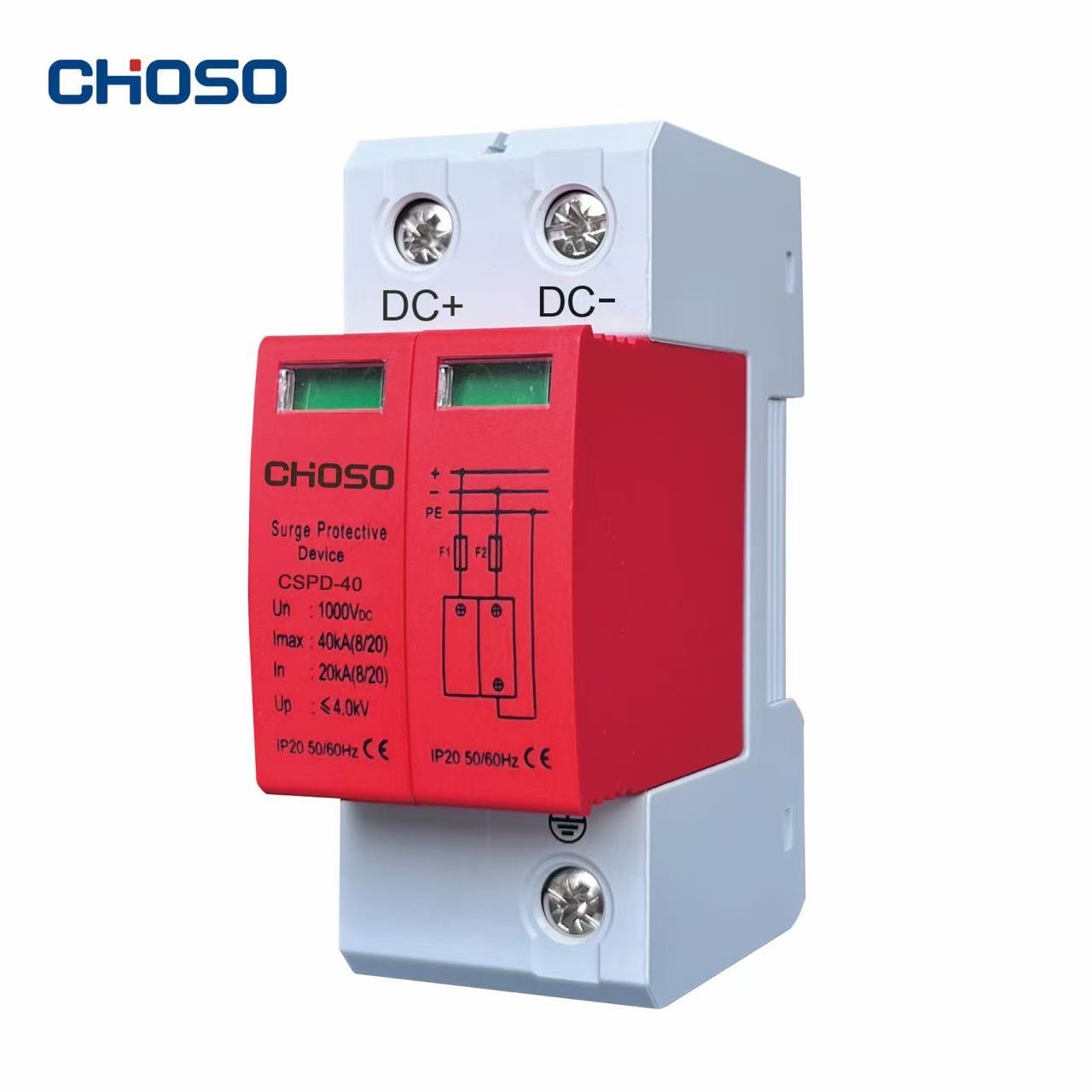 DC SPD 600V/1000V 2P/3P 20-40kA Surge Protective Device, Solar PV System Lightning Protection Arrester, CHOSO CSPD-40 product image