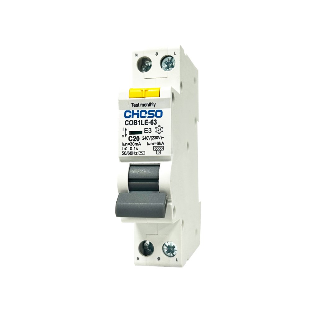 CHOSO COB1LE-63 1P+N RCBO Residual Current Circuit Breaker with Overcurrent Protection C20 product image