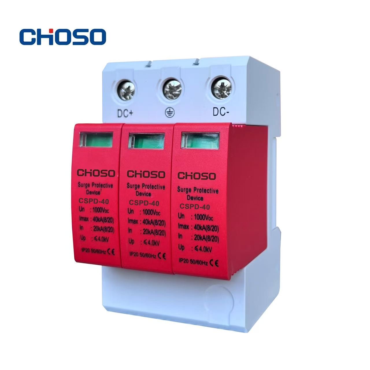DC SPD 600V/1000V 2P/3P 20-40kA Surge Protective Device, Solar PV System Lightning Protection Arrester, CHOSO CSPD-40 product image