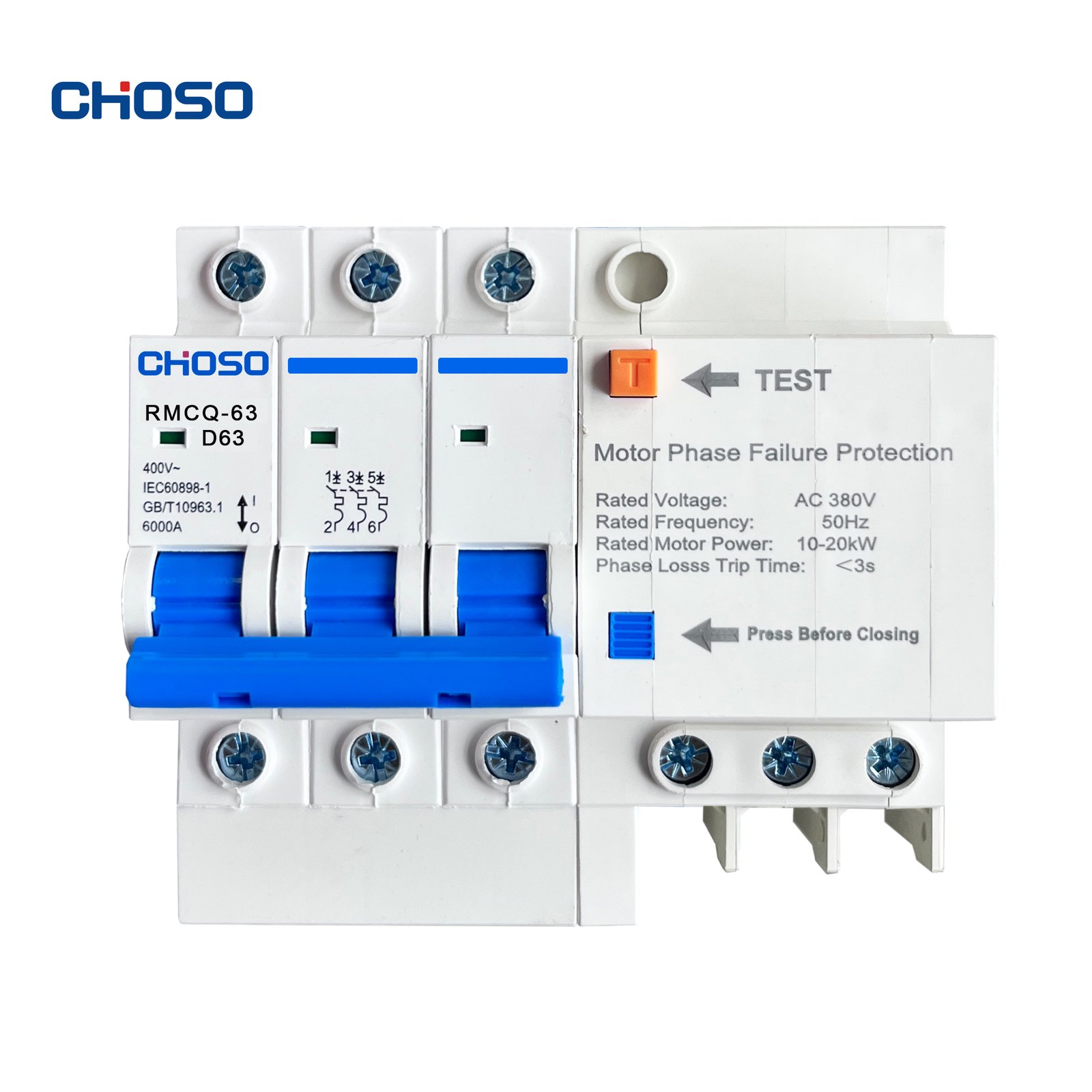 CHOSO RMCQ-63/RMCQL-63 63A 380V-415V Montor Protector with leakage protection&Phase Failure product image