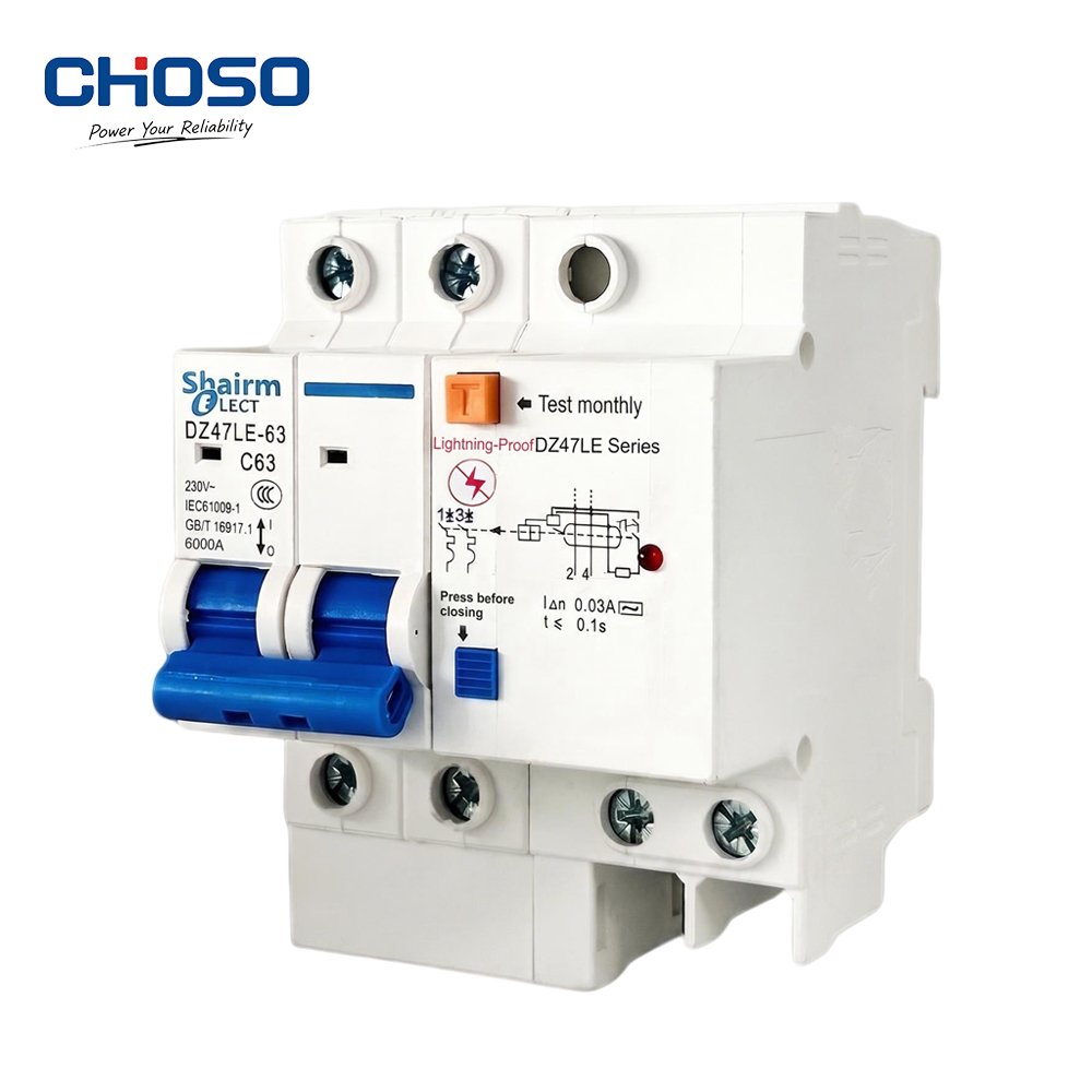 DZ47LE-63 2P C63 63A RCBO Surge & Leakage Protection Circuit Breaker, 6KA 230V Lightning/Overload/Short-Circuit Protection product image