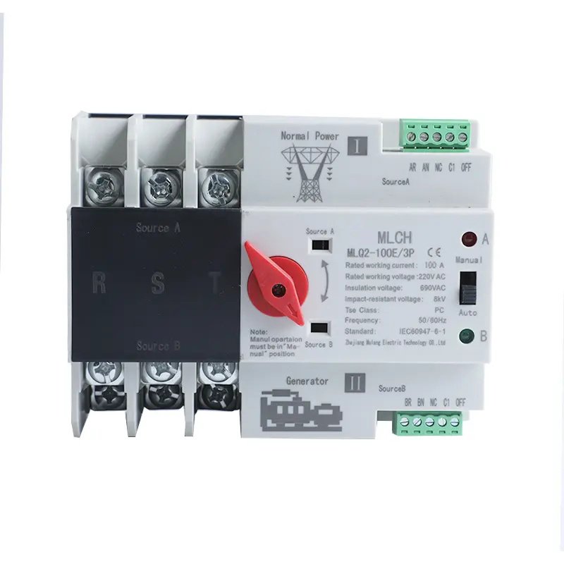 MLQ2-16A-125A Single Phase Din Rail ATS for PV and inverter Dual Power Automatic Transfer Selector Switches Uninterrupted product image