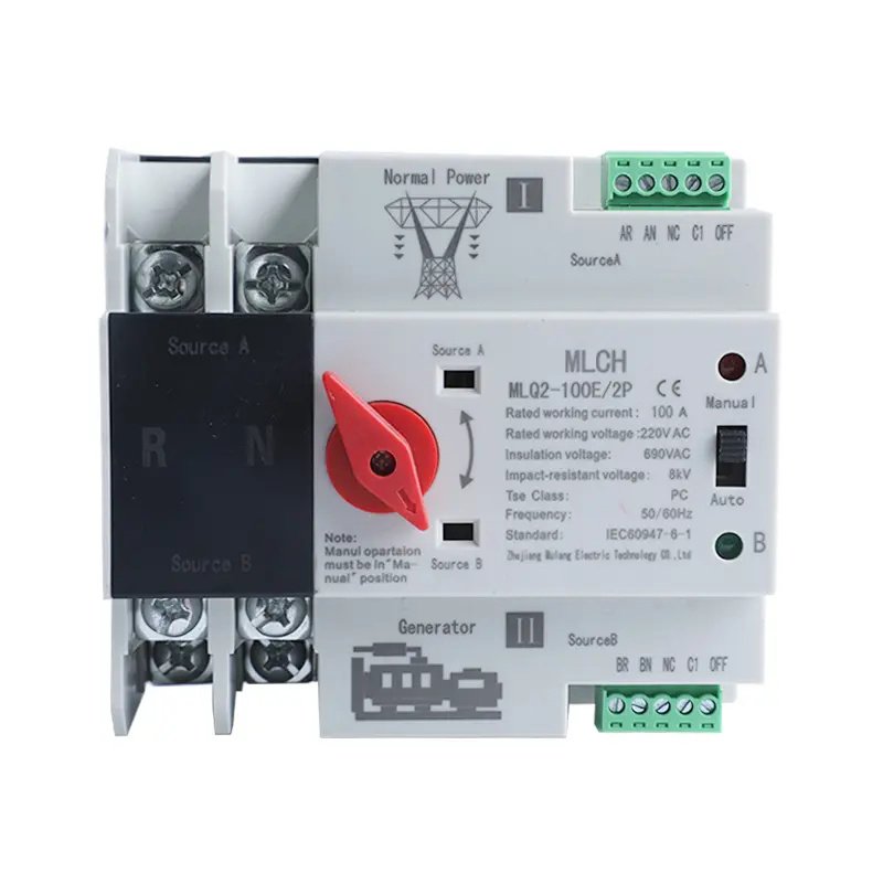 MLQ2-16A-125A Single Phase Din Rail ATS for PV and inverter Dual Power Automatic Transfer Selector Switches Uninterrupted product image