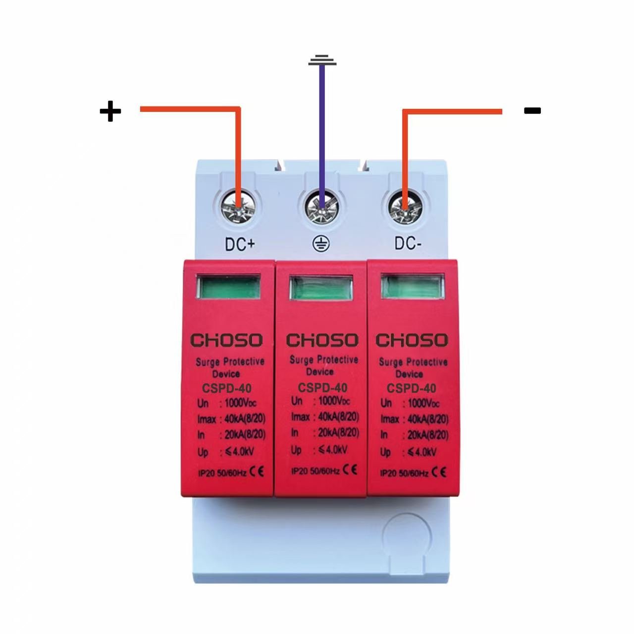 DC SPD 600V/1000V 2P/3P 20-40kA Surge Protective Device, Solar PV System Lightning Protection Arrester, CHOSO CSPD-40 product image